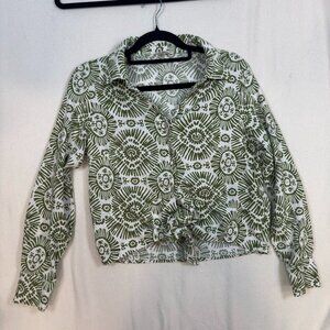 Women's Olive Green Printed Button-Up Shirt
